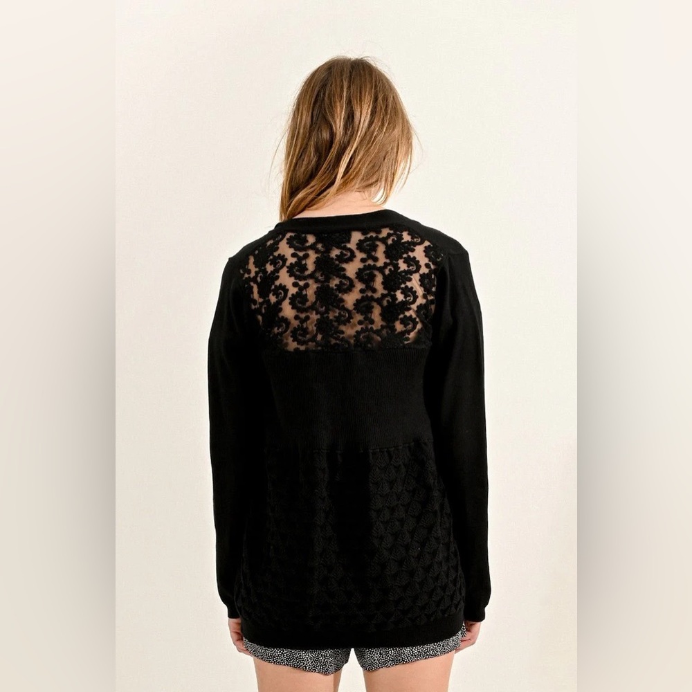 MOLLY BRACKEN open front lace knit black Cardigan size M/L